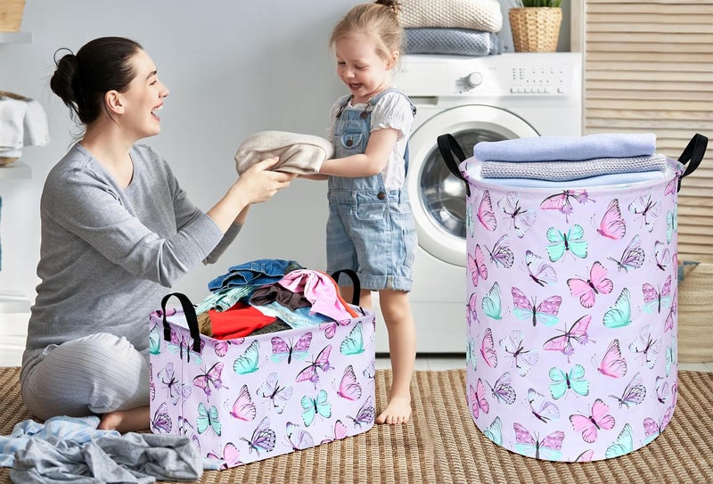 KUNRO Rectang Butterfly Storage Basket Gift Shelf Basket Storage Bin, Nursery Basket Organizer Box for With Handles for Room Deco - Image 5